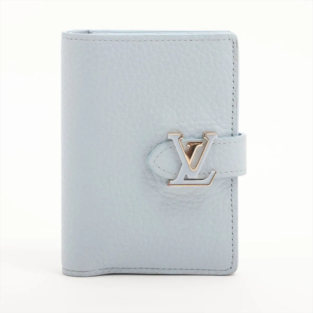 Louis Vuitton RFID-protected Taurillon LV Vertical Wallet Compact Leather Bi-...